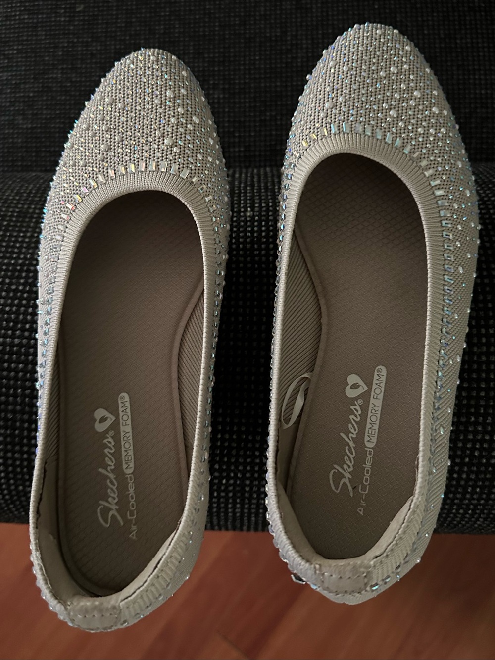 Skechers Women's Taupe Crystal-Studded Slip-On Ballet Flats